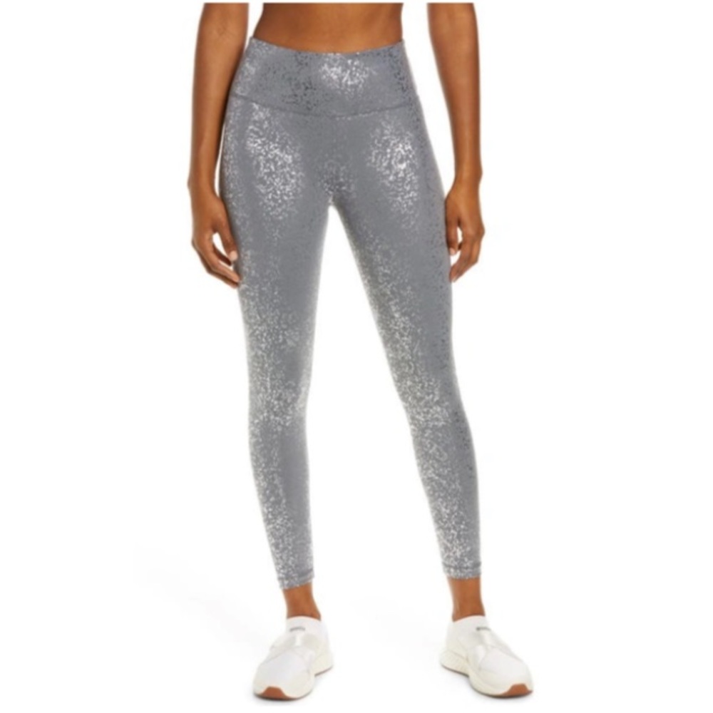 Sweaty Betty Goddess 7/8 Workout Leggings In Grey Terrazzo Foil Print